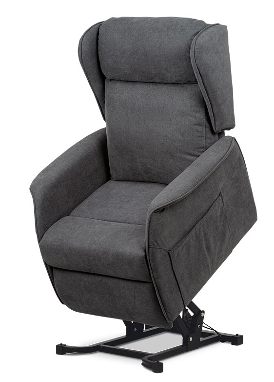 TV křeslo ušák SANDUR s elektrickým polohováním — šedá látka, kov Autronic