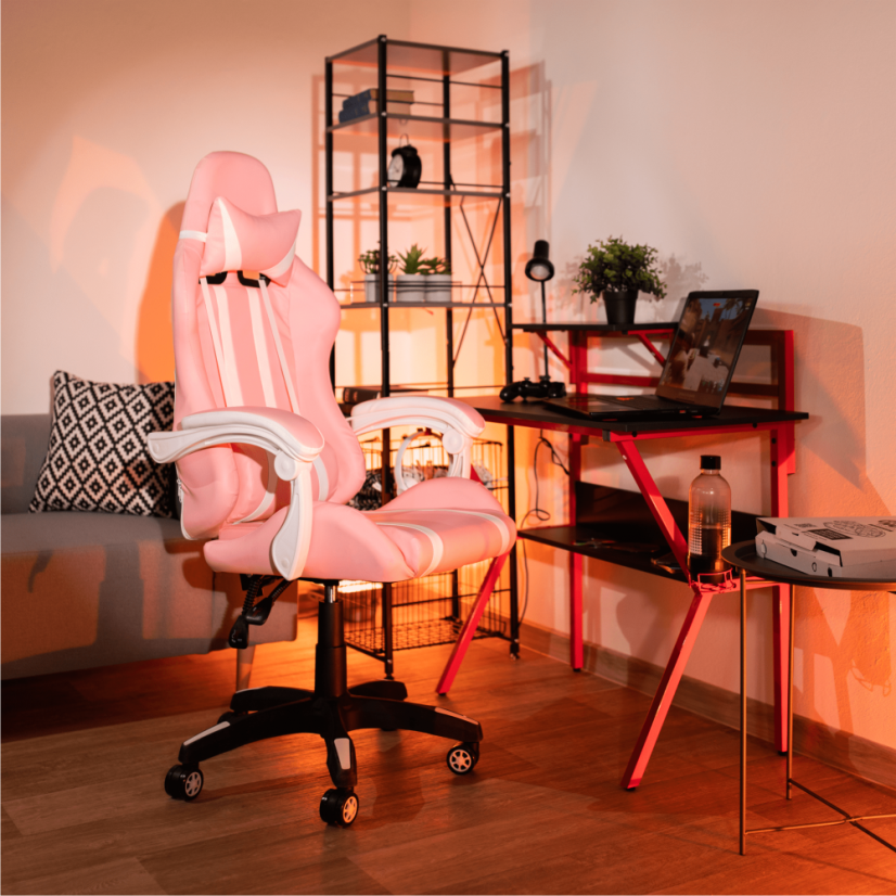 Herní židle PINKY – ekokůže, plast, bílá / růžová / černá Kondela