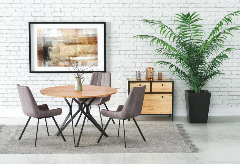 Jídelní kulatý stůl PIXEL 2 –? 120x76, zlatý dub, černý Halmar