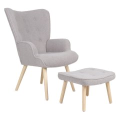 Relaxačné kreslo ušiak PARIS II + taburet – masív, látka,sivá