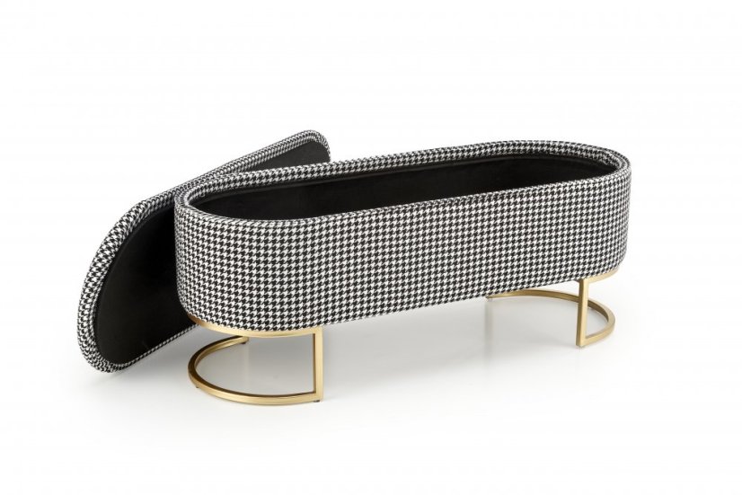 Taburet HARMONY s úložným priestorom - oceľ, látka, zlatá / čierno-biela