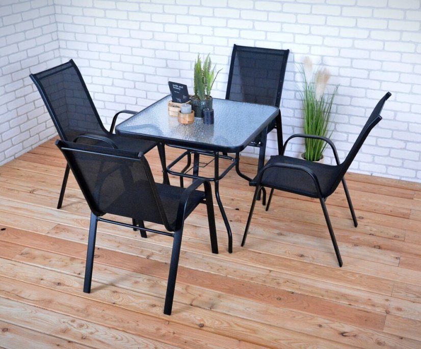 Zahradní stůl ZWMT 80x80 cm kovový se skleněnou deskou