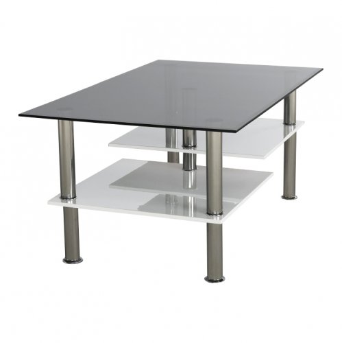 Konferenční stolek SVEN — 90x55x42 cm, bílá extra vysoký lesk HG / sklo