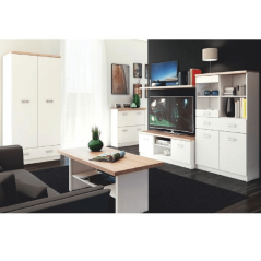 TV stolek TOPTY — 120x42x46, dub sonoma, bílá Kondela