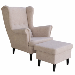 Kreslo VISBY s podnožkou a úložným priestorom – masívne drevo, látka, vhodné pre domácich miláčikov, krémová farba Kupkresla