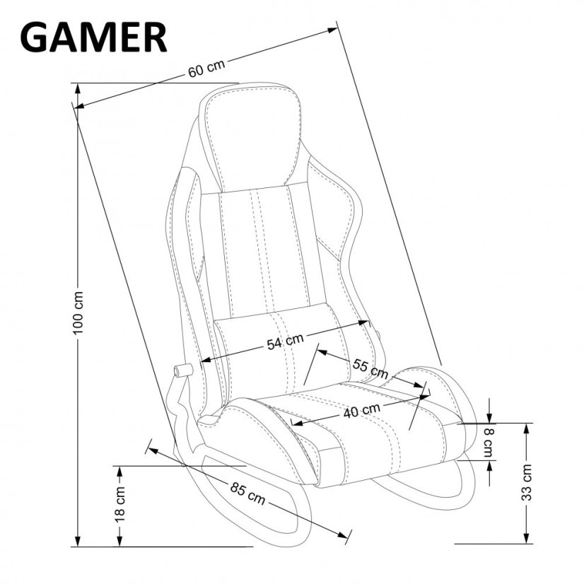 Herní houpací křeslo GAMER — PU kůže, černá / červená