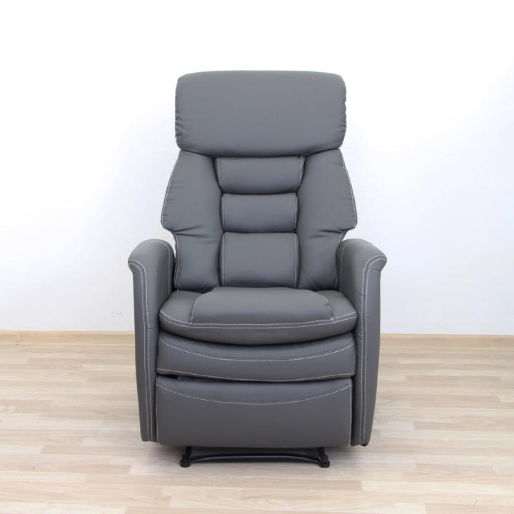Relaxační TV křeslo KOMFY — výsuvná podnožka, šedá ekokůže, nosnost 150 kg