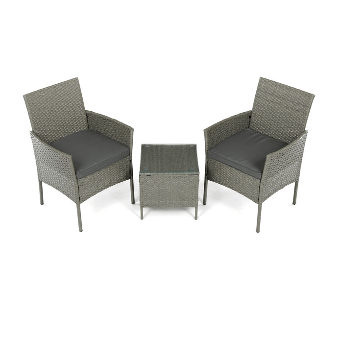 Záhradný set CAFEA 1+2 – sivý polyratan, tvrdené sklo