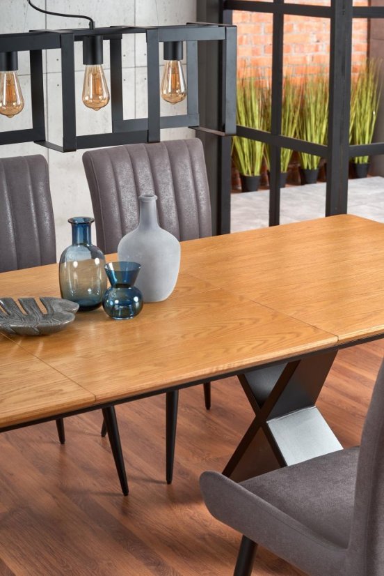 Jídelní rozkládací stůl CHANDLER –? 160x90x75 (+60), dub, černá Halmar