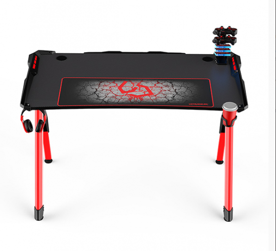 Herní stůl ULTRADESK INVADER RED – 120x64 cm, LED RGB osvětlení