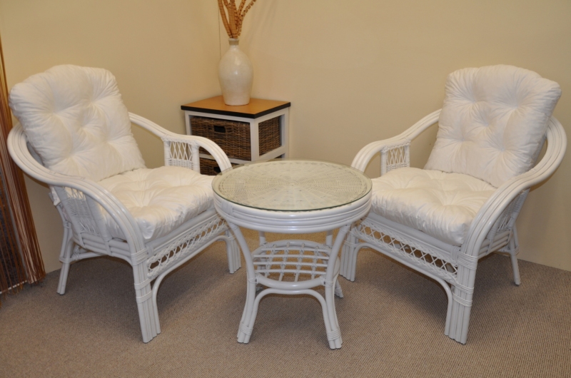 Zahradní set SAULO 2 + 1 — ratan, látka, bílá / více barev