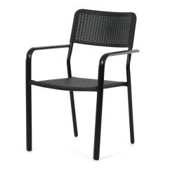 Záhradná stolička SLATE – čierna, kovový rám, plastové sedadlo