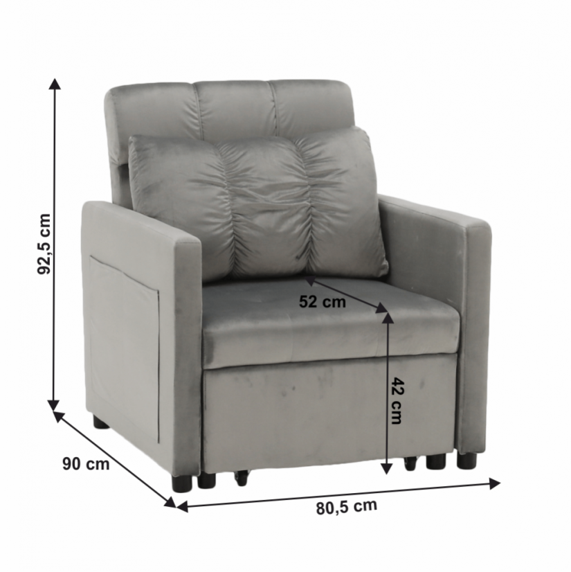 Rozkládací křeslo IGRIM — světlešedá látka/plast