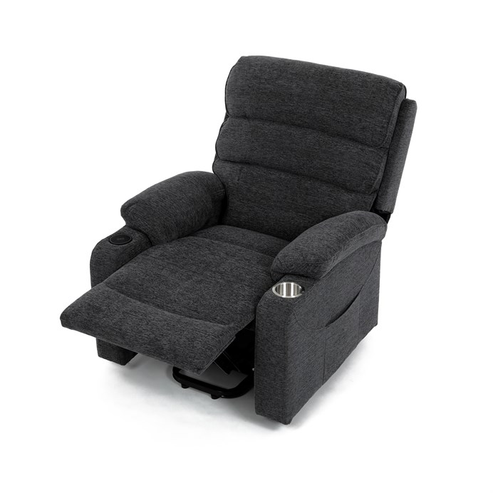Relaxační křeslo s elektrickým polohováním HOMER - látka, šedá