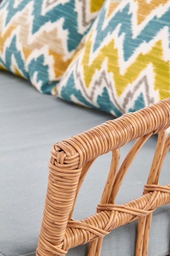 Pohovka GARDENA — umělý ratan, látka, šedá Halmar