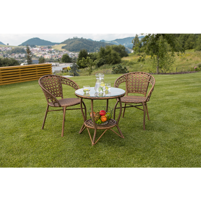 Zahradní set JARUB — ratan, sklo, hnědá Kondela