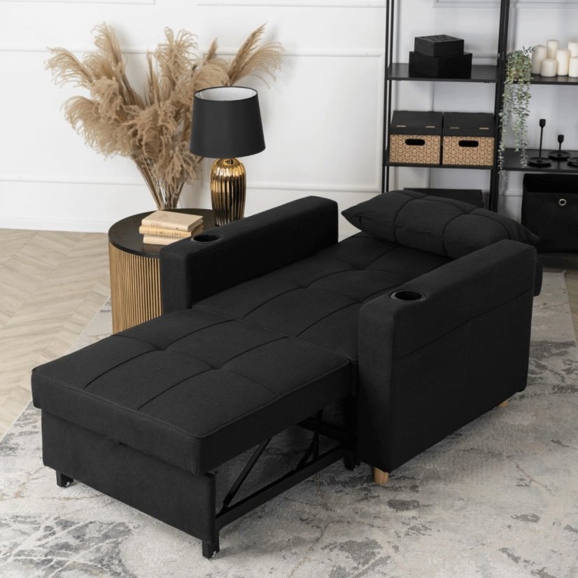 Elegantné ergonomické kreslo SOLOR v čiernej farbe - s držiakom na pitie