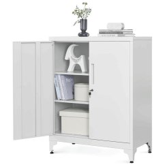 Elegantní bílá kovová komoda ALBUS – 80x40x90 cm s policemi Autronic