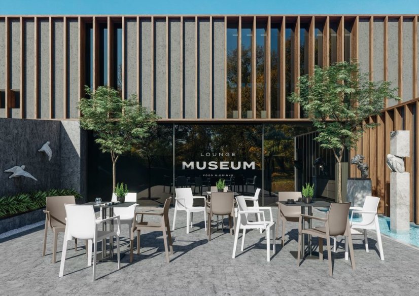 Plastové křeslo EMMA — nosnost 150 kg, taupe