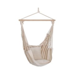 Zahradní závěsné křeslo KLÁRA s polštáři – masiv, bavlna, béžová IDEA nábytek