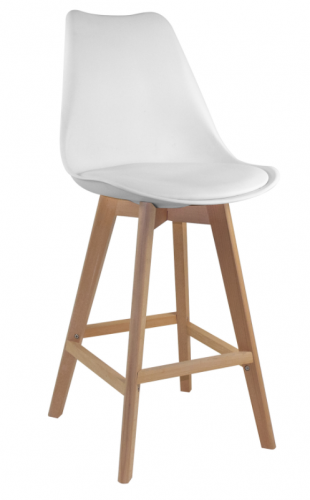 Barová židle QUATRO — plast/masiv buk, bílá