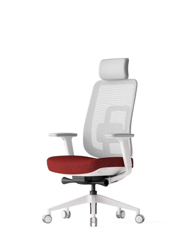 Ergonomická kancelárska stolička K42 WHITE SP – sieťovina/ čalúnená, červená