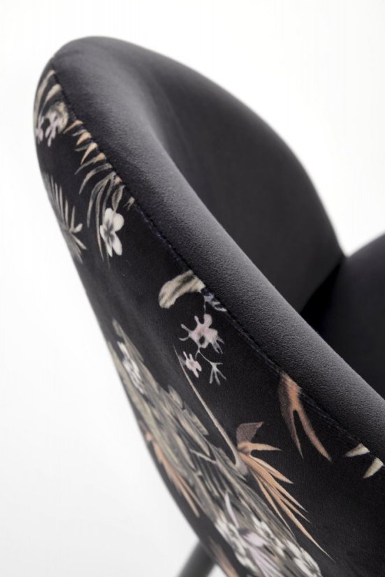 Jedálenská stolička MALVE - kov, látka, čierna / vzor