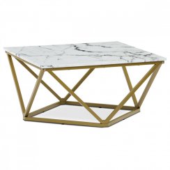 Konferenčný stolík AXIS — kov, MDF, zlatá / dekor biely mramor