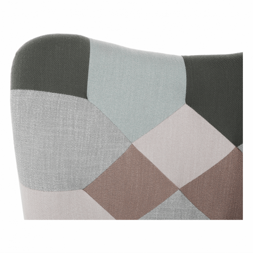 Houpací křeslo GERON — dřevo, kov, látka patchwork Kondela