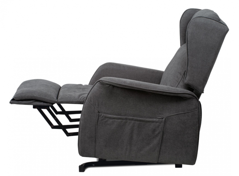 TV křeslo ušák SANDUR s elektrickým polohováním — šedá látka, kov Autronic