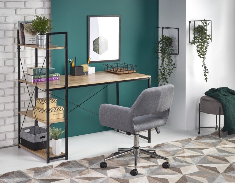 Pracovní stůl NARVIK B1 – dub sonoma, černá Halmar