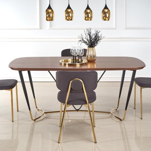 Jídelní stůl MANCHESTER — ocel, dekor ořech
