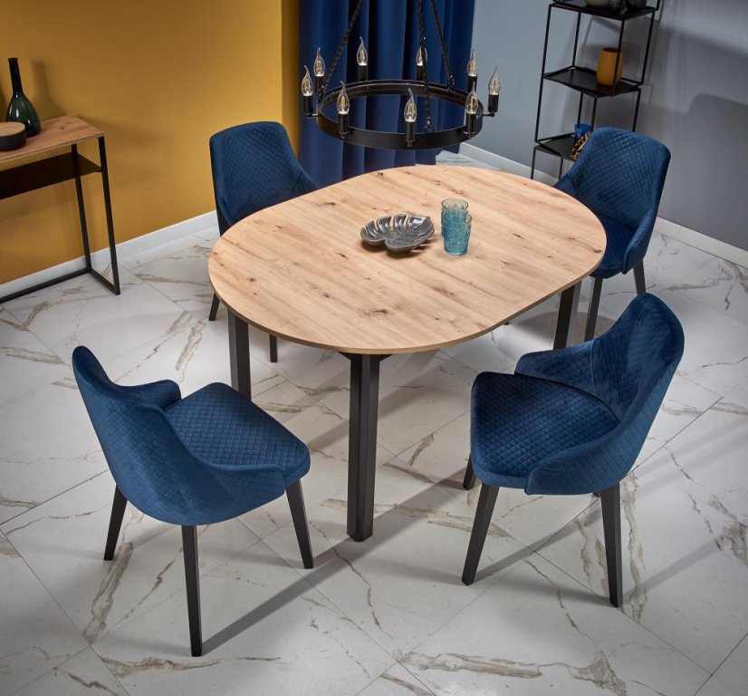 Jídelní kulatý rozkládací stůl RINGO – 102x102x76 (+40) dřevo, dub/černá Halmar