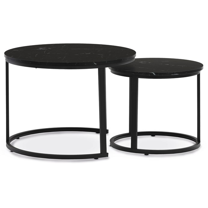 Sada 2 konferenčných stolíkov OREO 3 – s čiernym mramorovým dekorom a kovovou základňou Autronic