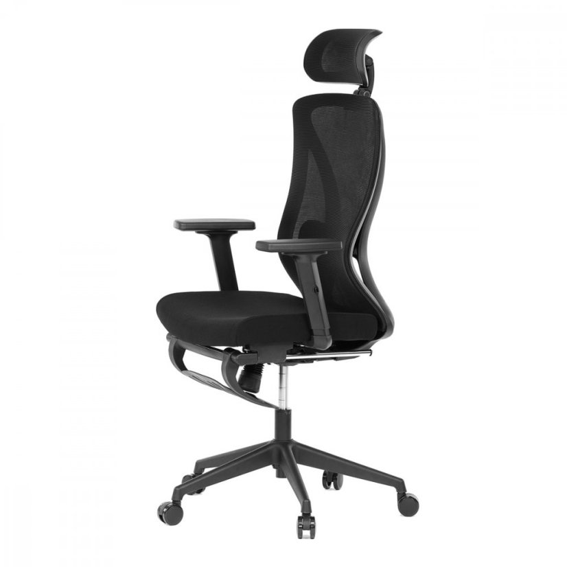 Kancelářská ergonomická židle MAINE s opěrkou na nohy — síť, černá