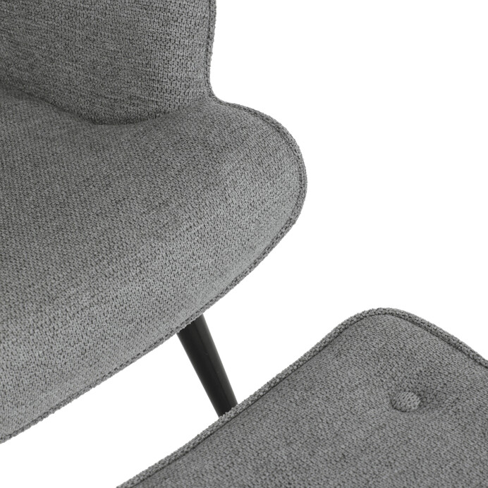 Luxusní relaxační křeslo NUVOLA s taburetem –  vodoodpudivá, sametová, šedá látka