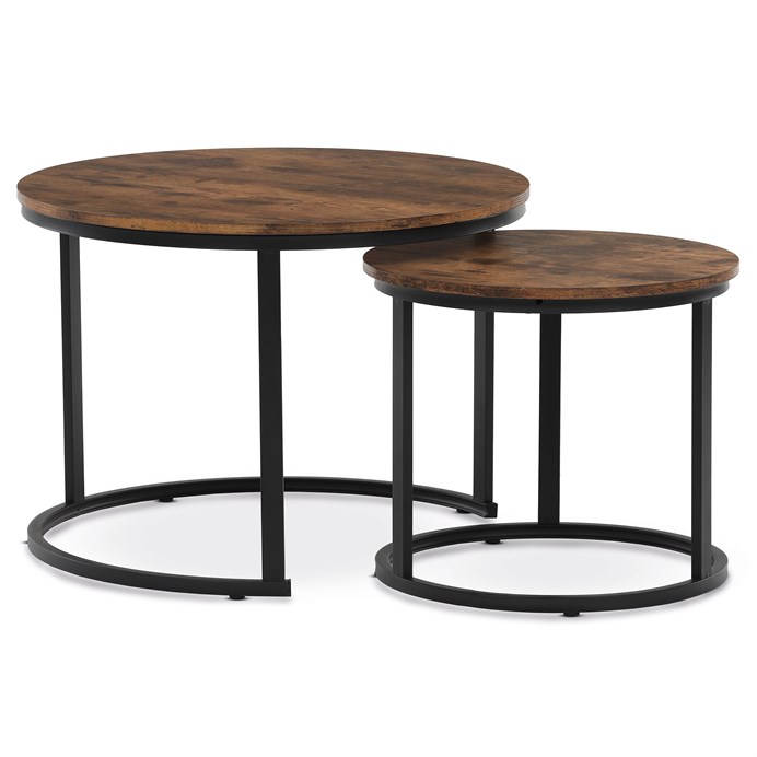 Sada 2 konferenčných stolíkov OREO 3 – dekor starého dreva, čierna kovová podstava Autronic