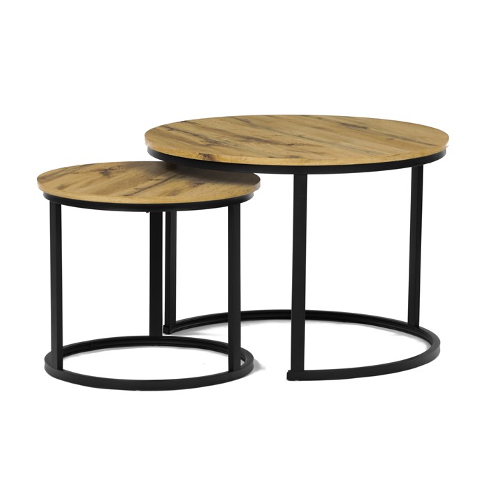 Sada 2 konferenčných stolíkov OREO 3 – MDF z divokého dubu, čierna kovová podstava Autronic