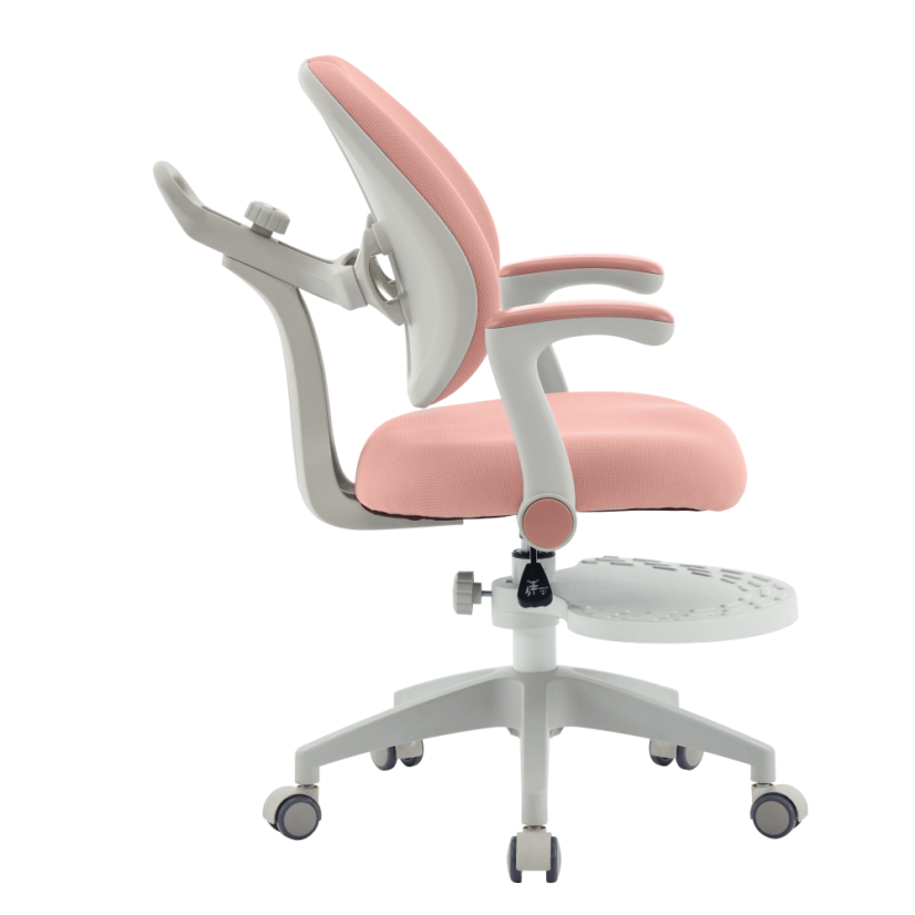 Detská rastúca stolička s podnožkou GLIDE — sieťovina, sivý plast, ružová