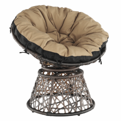 Otočné křeslo s polštářem TRISS — umělý ratan, hnědá / černá / béžová Kondela