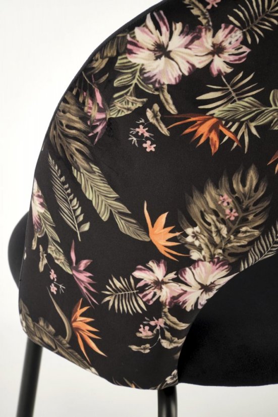 Jedálenská stolička MALVE - kov, látka, čierna / vzor