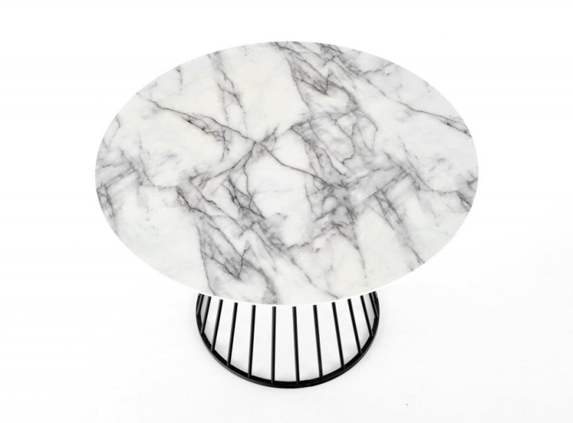 Jídelní kulatý stůl BRODWAY — průměr 110 cm, dekor bílý mramor / černá Halmar
