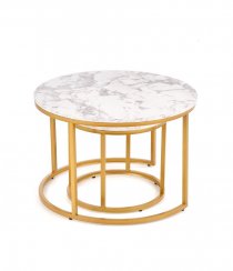 Set konferenčných stolíkov PAOLA — dekor mramor / zlatá