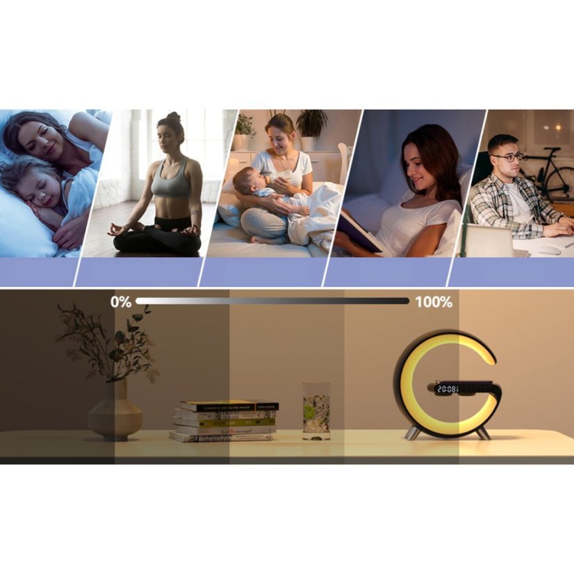 Chytrá stolní lampa G-LITE INSPIRE - bezdrátové nabíjení mobilu, černá