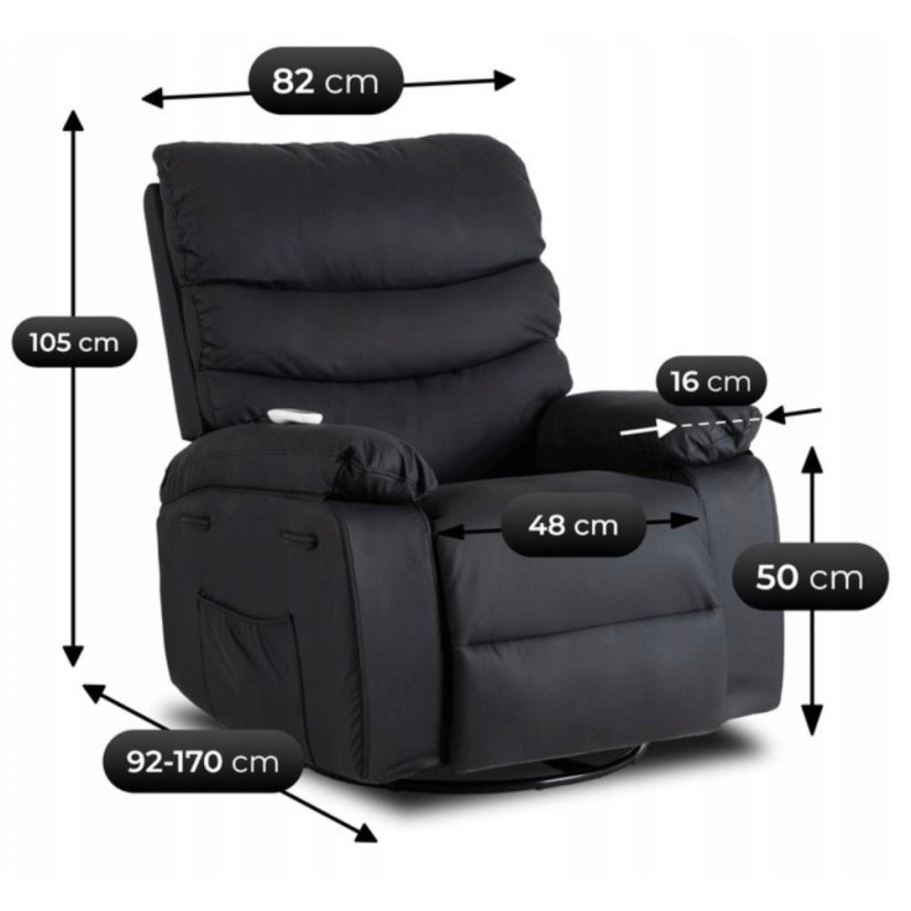 Masážne kreslo BRUCE – Luxusná rozkladacia čierna ekokoža