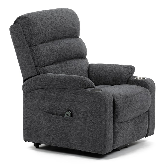 Relaxační křeslo s elektrickým polohováním HOMER - látka, šedá