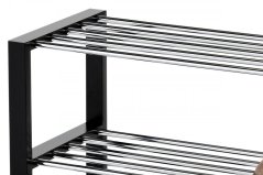 Botník, 4 kovové chrómované police, masív kaučukovník, čierny matný lak