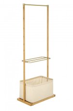 Stojanový věšák BAMBOO II s košem na prádlo - bambus, ocel, látka, přírodní Halmar