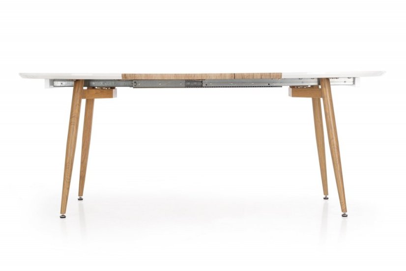 Jídelní kulatý rozkládací stůl CALIBER – 160x90x76 (40) dub sonoma, bílý Halmar