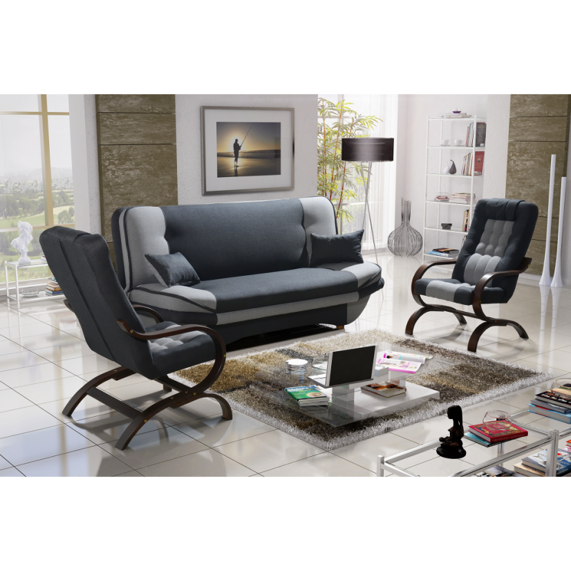 Relaxační křeslo GURU — masiv, látka, ořech / šedá Kondela